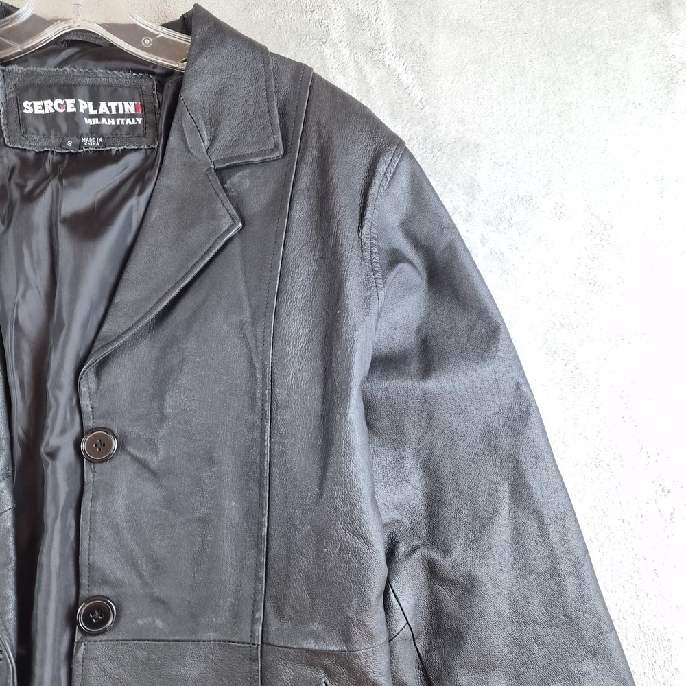 Serge Platini Blazer Jacket Small Black Genuine Leather 2 Buttons Sport‎ Coat - Picture 7 of 16